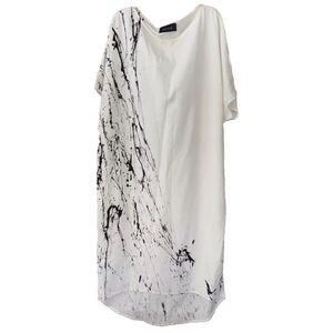 Ozai N Ku dress 82-8056 Viscose Linen One Size Pullover Ivory Paint Splatter